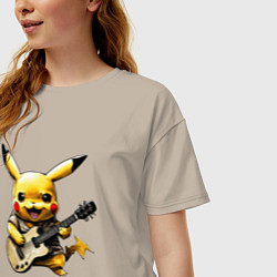 Футболка оверсайз женская Поющий Пикачу, цвет: миндальный — фото 2