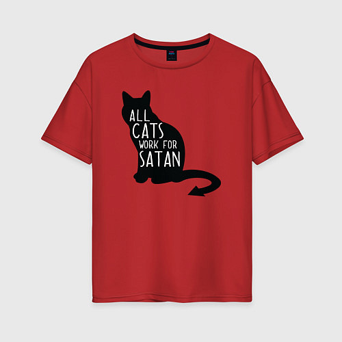 Женская футболка оверсайз Все кошки работают на сатану / Красный – фото 1
