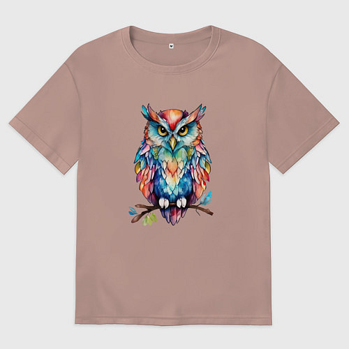 Женская футболка оверсайз Цветастая сова / Пыльно-розовый – фото 1