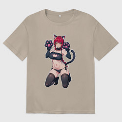 Футболка оверсайз женская Макима милый котик, цвет: миндальный