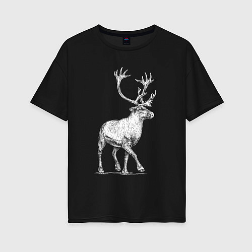 Женская футболка оверсайз Северный олень белый спереди / Черный – фото 1