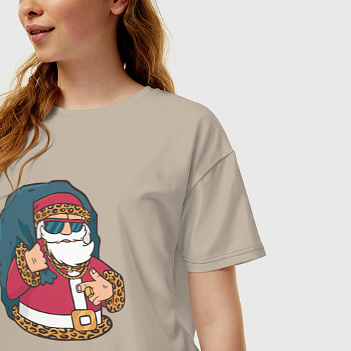 Женская футболка оверсайз Santa gangster / Миндальный – фото 3
