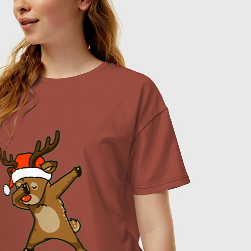 Женская футболка оверсайз Dabbing deer / Кирпичный – фото 3