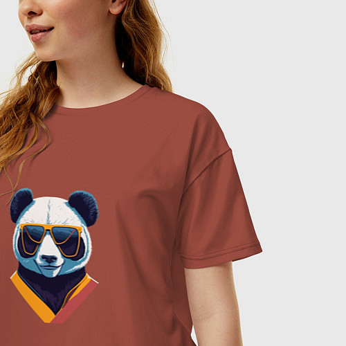 Женская футболка оверсайз Панда в модных очках / Кирпичный – фото 3