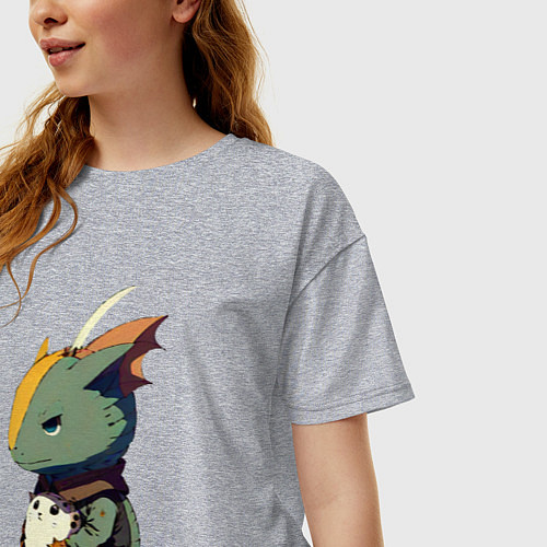 Женская футболка оверсайз Дракоша с котиком / Меланж – фото 3