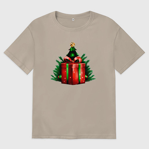Женская футболка оверсайз Рождественский подарок / Миндальный – фото 1