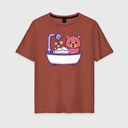 Футболка оверсайз женская Мишка в ванне, цвет: кирпичный