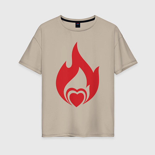 Женская футболка оверсайз Сердце в огне / Миндальный – фото 1