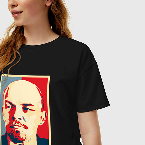 Женская футболка оверсайз Владимир Ильич Ленин / Черный – фото 3
