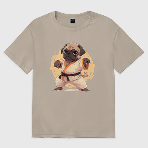 Женская футболка оверсайз Карате мопс / Миндальный – фото 1