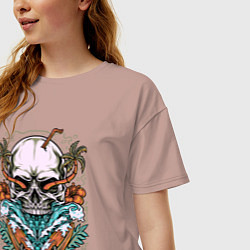 Футболка оверсайз женская Череп волны пальмы, цвет: пыльно-розовый — фото 2