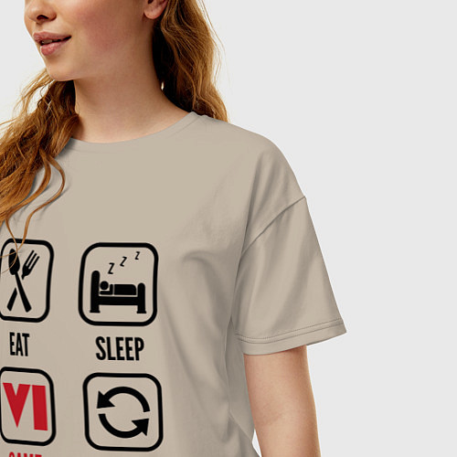 Женская футболка оверсайз Eat - sleep - GTA 6 - repeat / Миндальный – фото 3