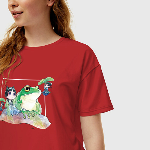 Женская футболка оверсайз Маомао чиби и лягушка - Монолог фармацевта / Красный – фото 3