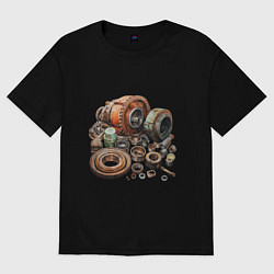 Футболка оверсайз женская Ржавые шестеренки, цвет: черный