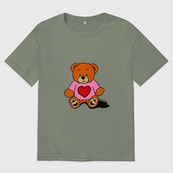 Футболка оверсайз женская Плюшевый мишка с сердечком, цвет: авокадо