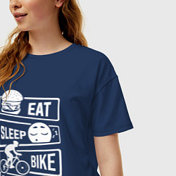 Футболка оверсайз женская Eat sleep bike, цвет: тёмно-синий — фото 2