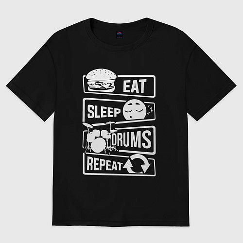 Женская футболка оверсайз Еда сон барабаны / Черный – фото 1