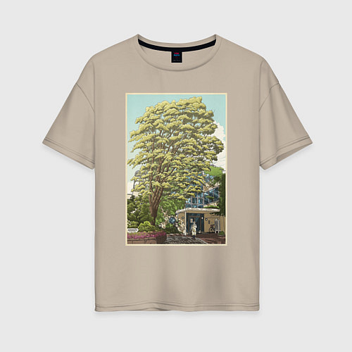 Женская футболка оверсайз Хаяо Миядзаки - studio ghibli / Миндальный – фото 1