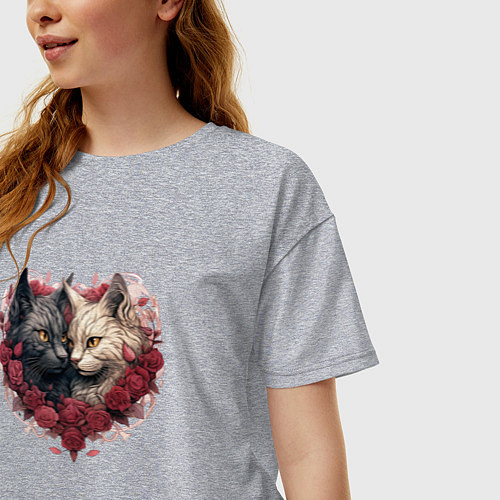 Женская футболка оверсайз Пара котов - День Валентина / Меланж – фото 3