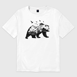 Футболка оверсайз женская Силуэт тайги в медведе, цвет: белый