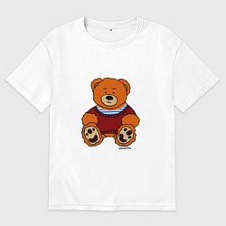 Футболка оверсайз женская Мишка Вова адидас в тельняшке, цвет: белый