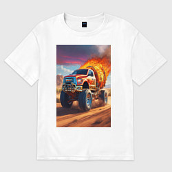 Футболка оверсайз женская Горящая машина, цвет: белый
