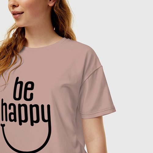 Женская футболка оверсайз Смайлик - будь счастлив / Пыльно-розовый – фото 3