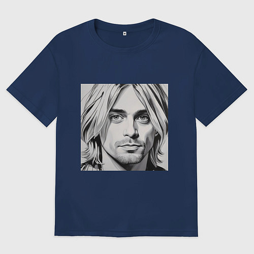 Женская футболка оверсайз Портрет Кобейн / Тёмно-синий – фото 1