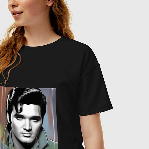 Женская футболка оверсайз Портрет Элвис / Черный – фото 3