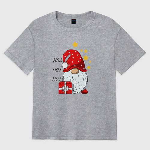 Женская футболка оверсайз Милый гном с подарком / Меланж – фото 1