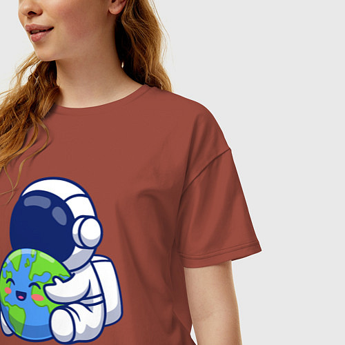 Женская футболка оверсайз Космонавт и Земля / Кирпичный – фото 3