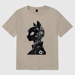 Женская футболка оверсайз Кибер кошечка - аниме