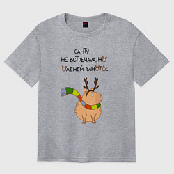 Футболка оверсайз женская Мем капибара в шарфике, цвет: меланж