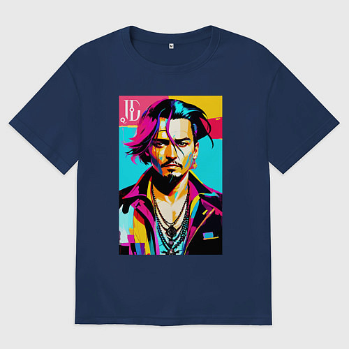 Женская футболка оверсайз Джонни Депп - поп арт / Тёмно-синий – фото 1