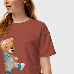 Футболка оверсайз женская Плюшевый медведь с самолетиком, цвет: кирпичный — фото 2