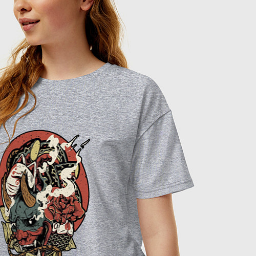 Женская футболка оверсайз Демон - маска / Меланж – фото 3
