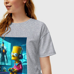 Футболка оверсайз женская Bart Simpson is an avid gamer, цвет: меланж — фото 2