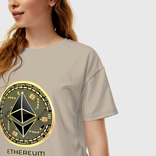 Женская футболка оверсайз Ethereum крипта монета / Миндальный – фото 3