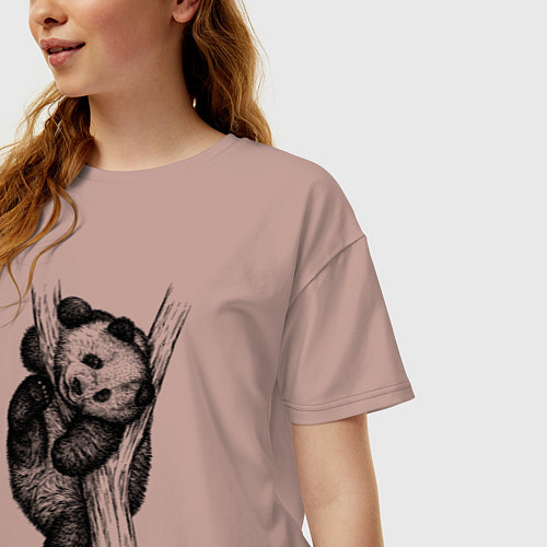 Женская футболка оверсайз Панда запуталась в дереве / Пыльно-розовый – фото 3