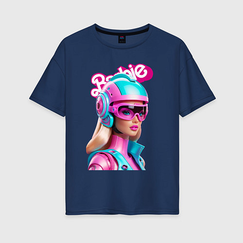 Женская футболка оверсайз Barbie doll - cyberpunk / Тёмно-синий – фото 1