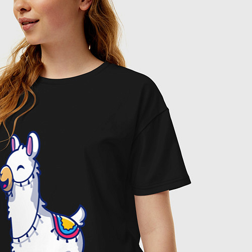 Женская футболка оверсайз Весёлая альпака / Черный – фото 3