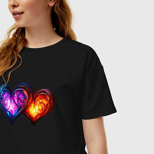Женская футболка оверсайз Горящие сердца / Черный – фото 3