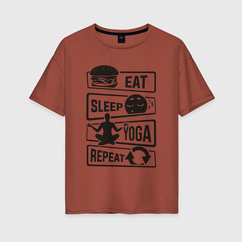 Женская футболка оверсайз Eat sleep yoga repeat / Кирпичный – фото 1