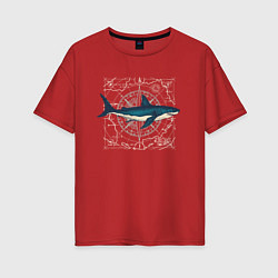 Футболка оверсайз женская Большая акула, цвет: красный