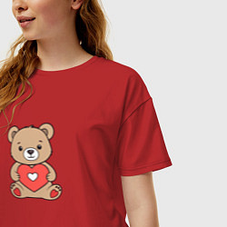 Футболка оверсайз женская Медвежонок с сердечком, цвет: красный — фото 2