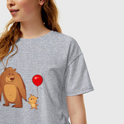Футболка оверсайз женская Медведь с медвежонком, цвет: меланж — фото 2
