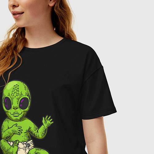 Женская футболка оверсайз Ребёнок пришельца / Черный – фото 3