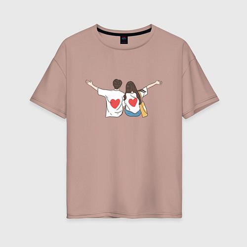 Женская футболка оверсайз Влюбленная парочка - вид сзади / Пыльно-розовый – фото 1