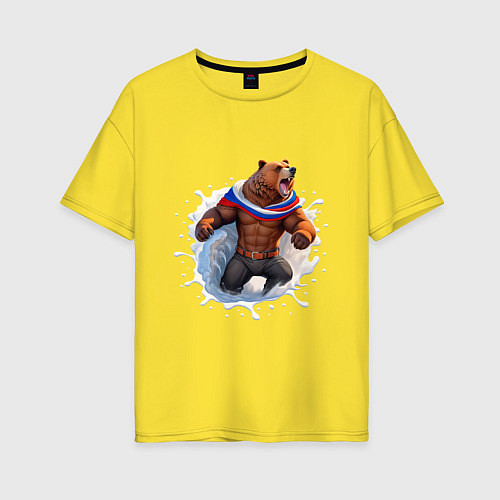 Женская футболка оверсайз Медведь из спячки / Желтый – фото 1