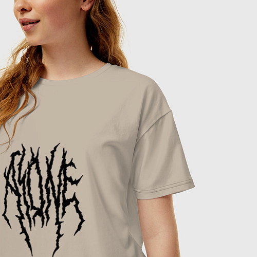 Женская футболка оверсайз Alone чёрный шрифт / Миндальный – фото 3